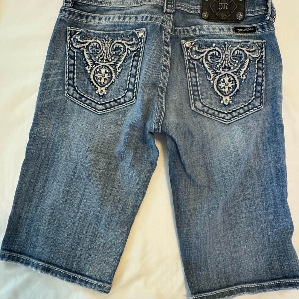 Miss Me Bermuda Embroidered Blue Denim Shorts